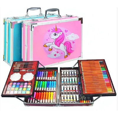 блакитний Набір для малювання 145 предметів в алюмінієвій валізці