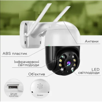 Вулична поворотна IP камера відеоспостереження WiFi 2mp ICSee / камера зовнішнього спостереження для дому Black