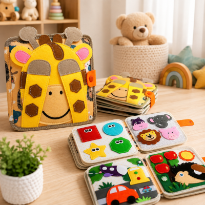 Розвиваюча книжка з фетру з тваринами для розвитку 3-6 років