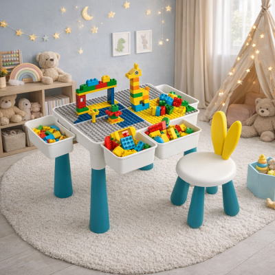 Багатофункціональний, дитячий ігровий стіл – трансформер з конструктором та стільчиком / Розвиваючий стіл для дітей