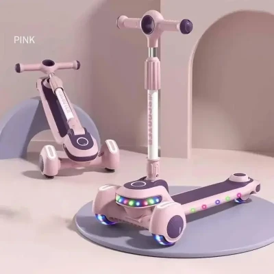 Триколісний самокат Viper YJF-2026 Active Kids (підсвічування, складана конструкція, ручка, що регулюється) Рожевий