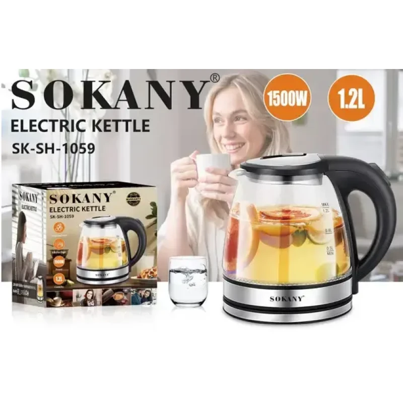 Скляний електрочайник 1500Вт Sokany SK-SH-1059, чайник із підсвічуванням на 1.2 л. Скляний електрочайник 1500Вт Sokany SK-SH-1059, чайник із підсвічуванням на 1.2 л.