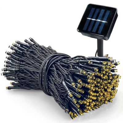 Гірлянда нитка на сонячній батареї 1500 LED 150 м чорний дріт жовтий