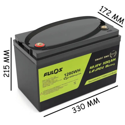 Акумулятор BATTERY liFePo FULOS 12V 100Ah для дому, квартири, ДБЖ та сонячних електростанцій