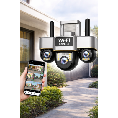 Вулична Wi-Fi камера відеоспостереження 15MP , 3 об'єктива /Поворотна камера спостереження / Smart Net Camera SC28 V380 PRO