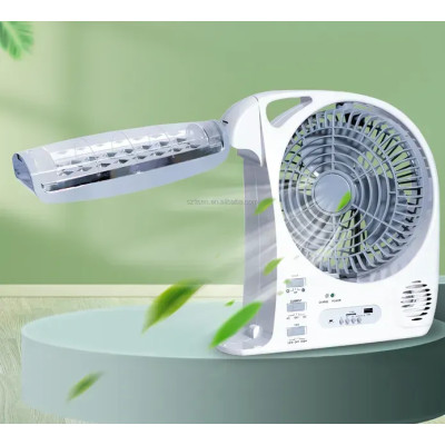 Вентилятор портативний (GD-8028/N283) 6в1 (8", LED лампа, радіо, сонячна панель, 2 швидкості, 10Вт, Bluetooth, USB, 3.2V/5500 мАг)