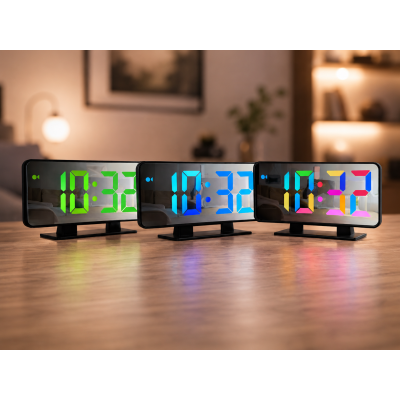 Годинник VST 888H RGB з датчиком температури / Годинник електронний настільний з дзеркальним дисплеєм / Дзеркальний LED годинник з будильником