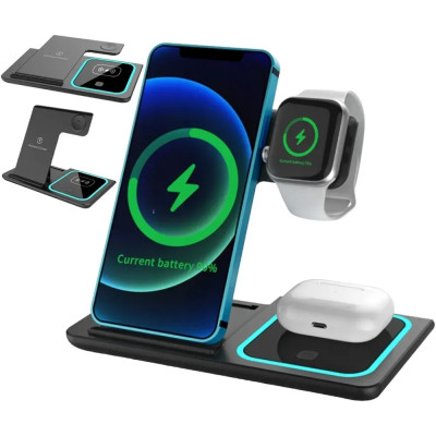 Зарядна станція 3в1 / Бездротовий зарядний пристрій 3в1 для смартфона/смарт-годин/навушників