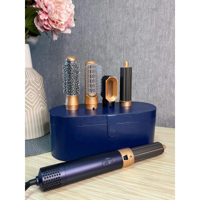 Стайлер 5в1 HAIR BRUSH Styler + Коробка з функціями об'єму, випрямлення, накручування темно-синій