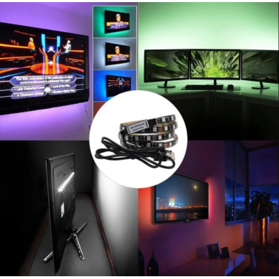 Стрічка світлодіодна RGB 5050 2м з пультом для підсвічування телевізора, монітора, меблів від USB