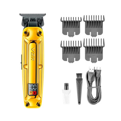 Акумуляторна машинка для стрижки VGR V-904 GOLD, 4 насадки, 2000 mAh, LED дисплей