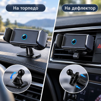 Автомобільний тримач для телефону із замком / Тримач для телефону на торпеду затискач універсальний на електричний дефлектор Автомобільний тримач для телефону із замком / Тримач для телефону на торпеду затискач універсальний на електричний дефлектор
