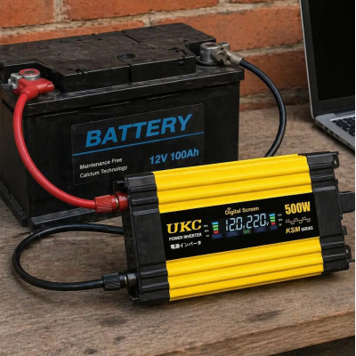 Автомобільний інвертор Жовтий / Перетворювач напруги з 12-220V, 500Вт, 2хUSB Автомобільний інвертор Жовтий / Перетворювач напруги з 12-220V, 500Вт, 2хUSB