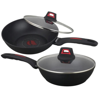 Глибока антипригарна сковорода з кришкою WOK Benson 24см BN-834