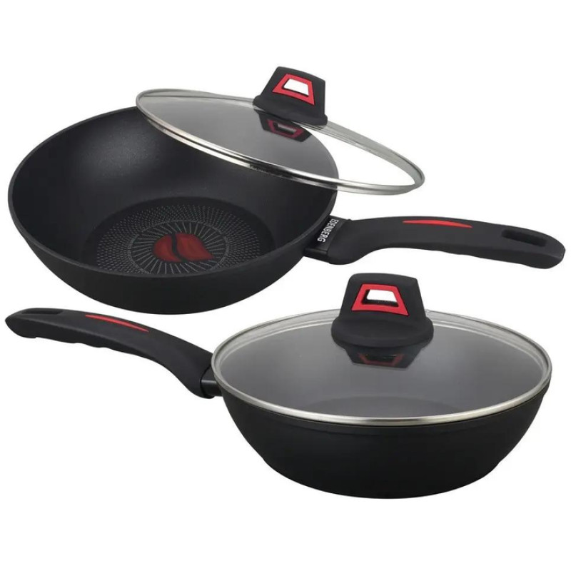 Глибока антипригарна сковорода з кришкою WOK Benson 24см BN-834