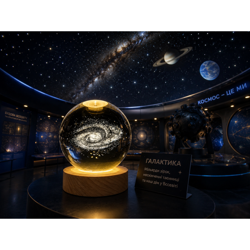 Світлодіодна кришталева куля, декоративна універсальна 3D нічниця, кришталева куля "Супутник"