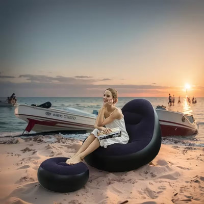 Надувний диван з пуфом Air Sofa / Надувне велюрове крісло з пуфом+насос Фіолетовий Надувний диван з пуфом Air Sofa / Надувне велюрове крісло з пуфом+насос Фіолетовий