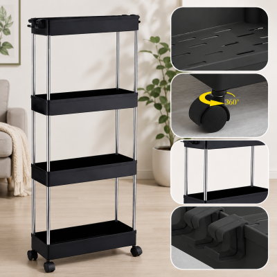 Поверхівка на колесах only Black AND 220-4 / Полиця на колесах / Пересувний органайзер 4 полиці