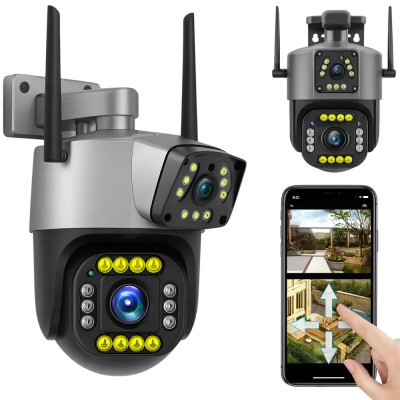 Поворотна WiFi камера Qettopo V380  / Вулична IP камера відеоспостереження 8Мп, 2 об'єктиви