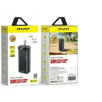Зовнішній акумулятор Power bank Awei PA12 30000mAh PD22,5W швидка зарядка