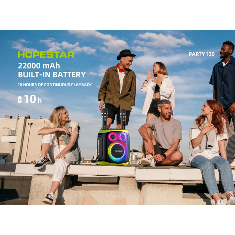 Портативна бездротова колонка Bluetooth Hopestar Party 130 з 2 Мікрофоном Караоке | 120Вт, Bluetooth