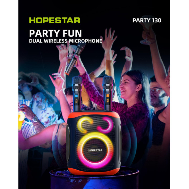 Портативна бездротова колонка Bluetooth Hopestar Party 130 з 2 Мікрофоном Караоке | 120Вт, Bluetooth