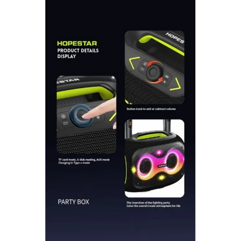 Бездротова Bluetooth колонка HOPESTAR PARTYBOX, 120 ВТ із двома мікрофонами