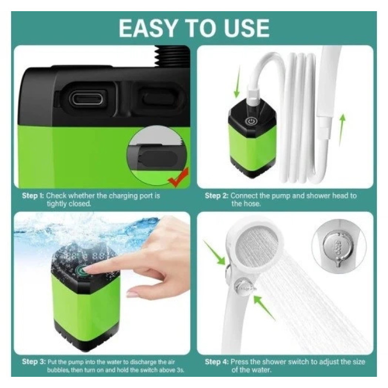 Портативний душ із електричним насосом Lixada 9000 mAh з насосом