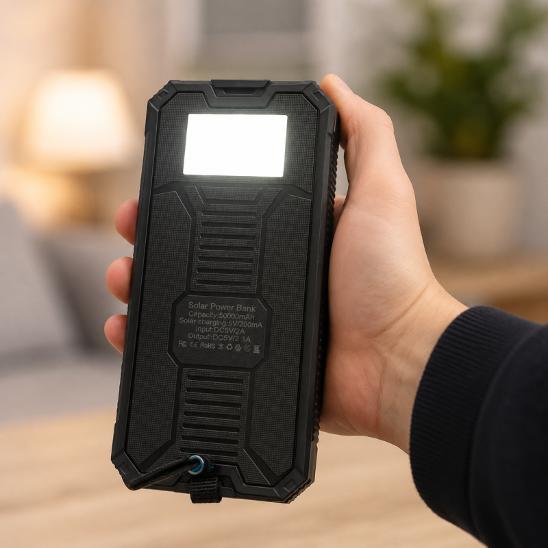 Павербанк Solar 50000 mAh / Портативний акумулятор / Сонячний повербанк з ліхтариком