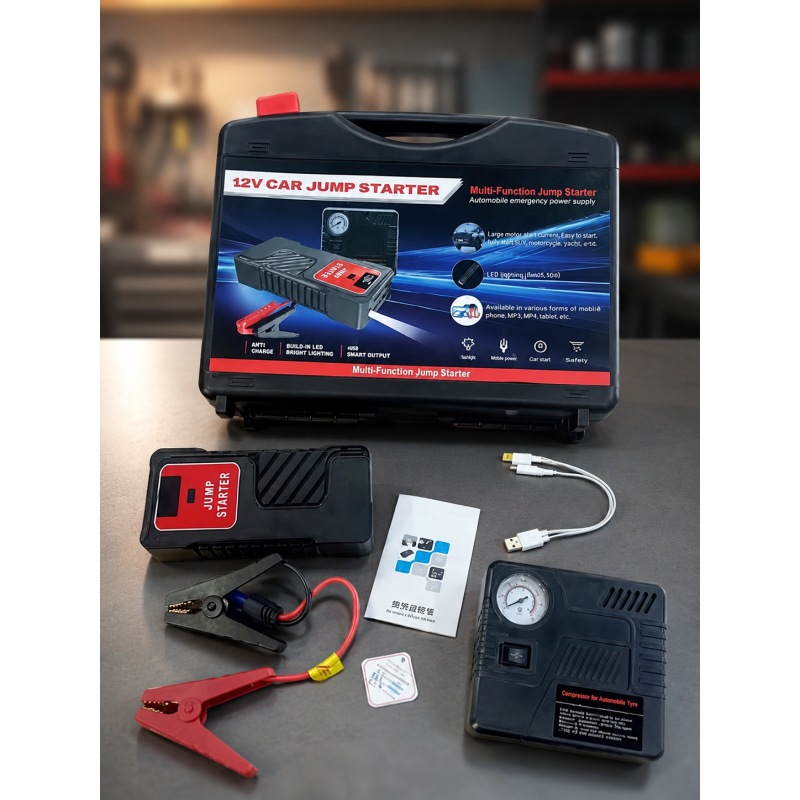Автомобільний пусковий пристрій для акумулятора JUMP STARTER 69800mah + Компрессор / Пусковий пристрій для авто / Бустер