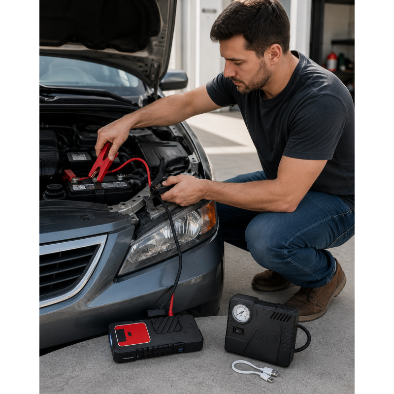 Автомобільний пусковий пристрій для акумулятора JUMP STARTER 69800mah + Компрессор / Пусковий пристрій для авто / Бустер