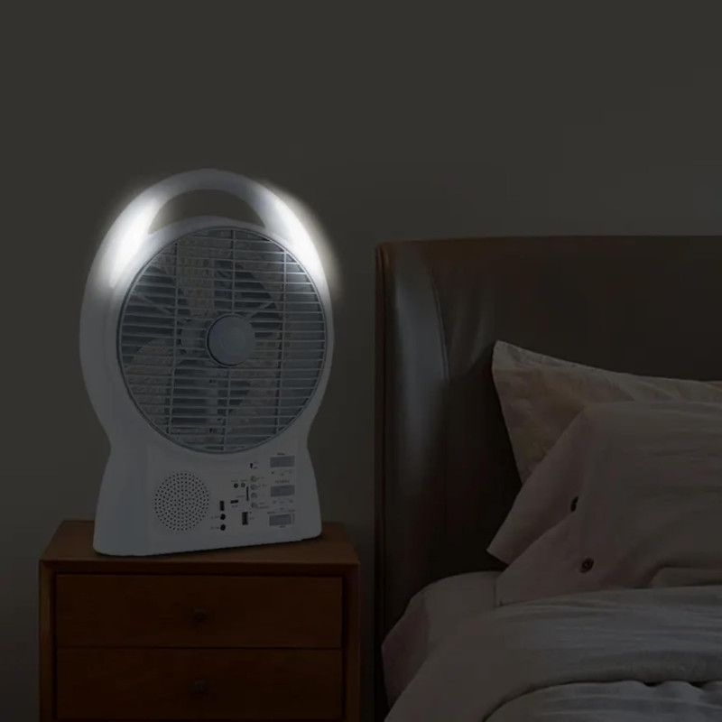Вентилятор портативний Solar з USB, Bluetooth, MP3, FM-радіо / Акумуляторний вентилятор з LED підсвічуванням, 2 швидкості, 6Вт 5500 мАг
