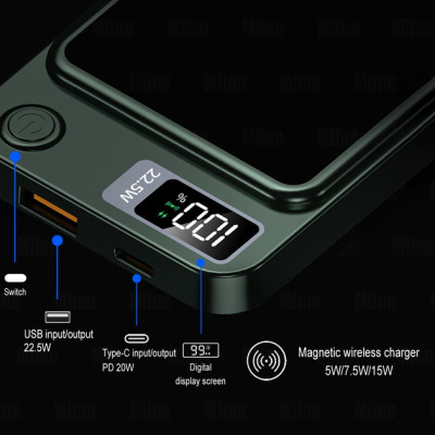 Power bank беспроводной XIYT Y211 / быстрая зарядка / Magsafe / Magnetic / 22.5W + 15W / 10000 mAh