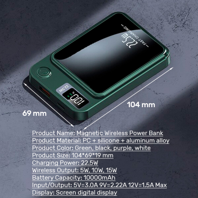 Power bank беспроводной XIYT Y211 / быстрая зарядка / Magsafe / Magnetic / 22.5W + 15W / 10000 mAh