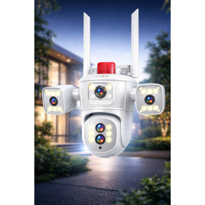 Відеокамера 4G IP66 4G 12mp (JE-190-2)  4 екранні 360-градусні камери IP-камера чотири об'єктиви Біла