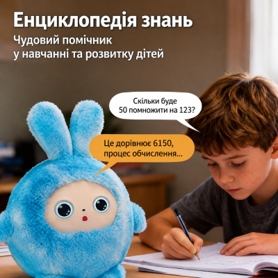 Блакитна Інтерактивна плюшева іграшка з ШІ з голосовим керуванням та LED очима Блакитна Інтерактивна плюшева іграшка з ШІ з голосовим керуванням та LED очима