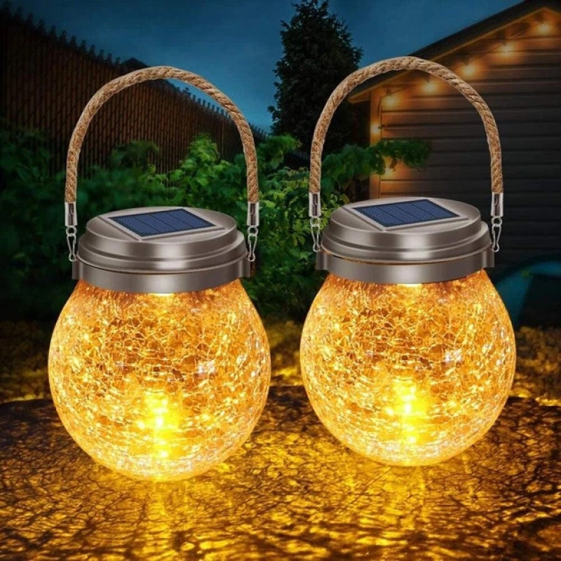 Декоративна кришталева скляна LED куля для тераси / Садовий ліхтар на сонячній батареї garden light jar
