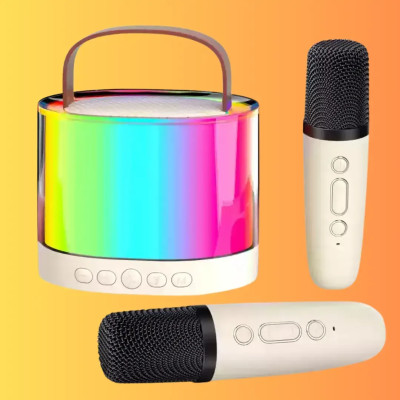 Дитяче караоке з 2ма мікрофонами K12 зі зміною голосу Bluetooth колонка з RGB підсвічуванням