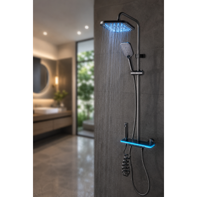 Душ/змішувач Faucet (CRH-8921 багатофункціональний з LED ГІДРОЕНЕРГЕТИКОЮ метал / Душова система з верхнім та ручним душем / Душова система для ванни