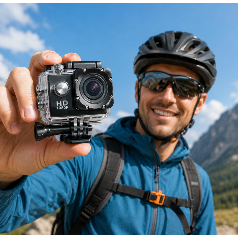 Екшн камера A7 FullHD, спортивна, вологозахист, з кріпленням 1080P MicroSD