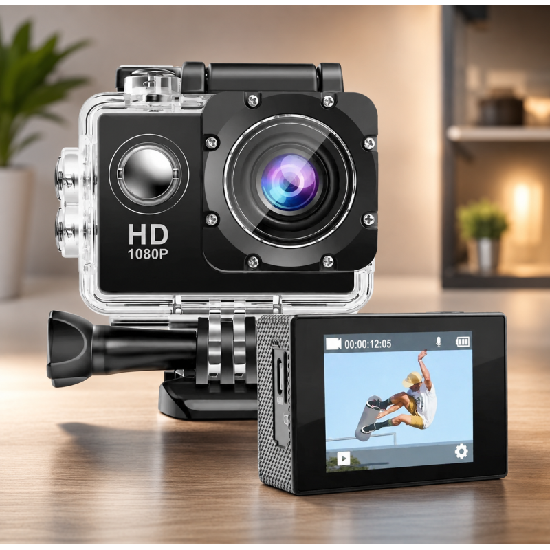 Екшн камера A7 FullHD, спортивна, вологозахист, з кріпленням 1080P MicroSD