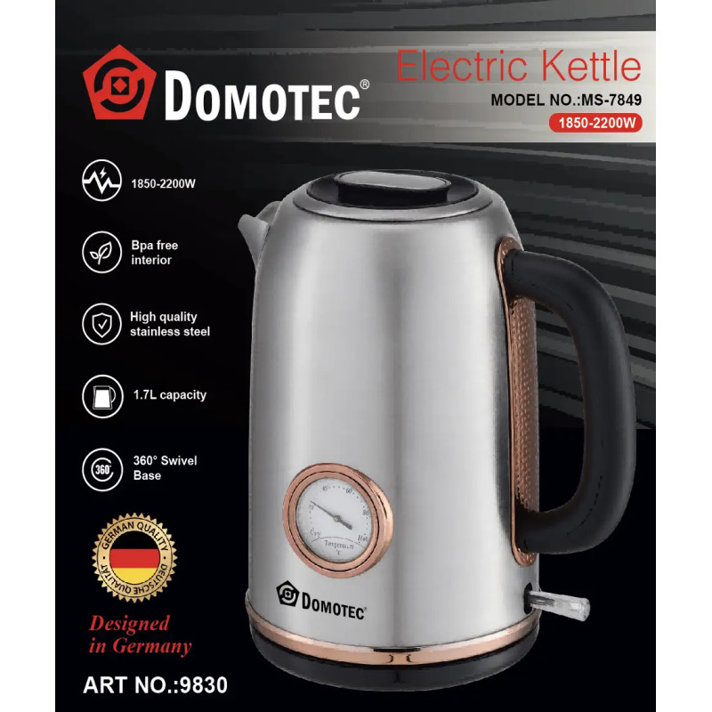 Електрочайник з термометром та корпусом з нержавіючої сталі Domotec MS 7849