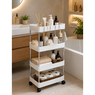 Етажерка на колесах 4 полиці біла підлогова Storage rack AND906