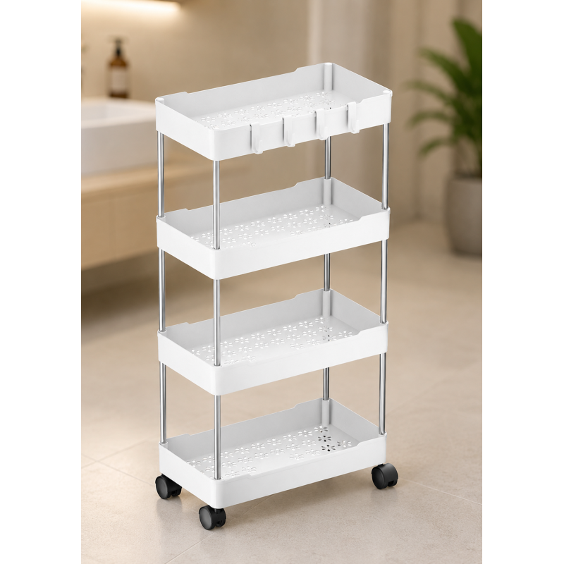 Етажерка на колесах 4 полиці біла підлогова Storage rack AND906