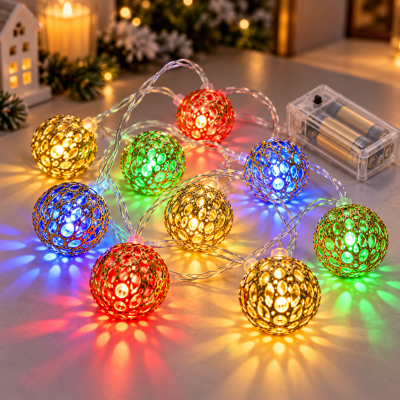 Гірлянда світлодіодна Кулька металева золота, 20 LED, Мультицвет