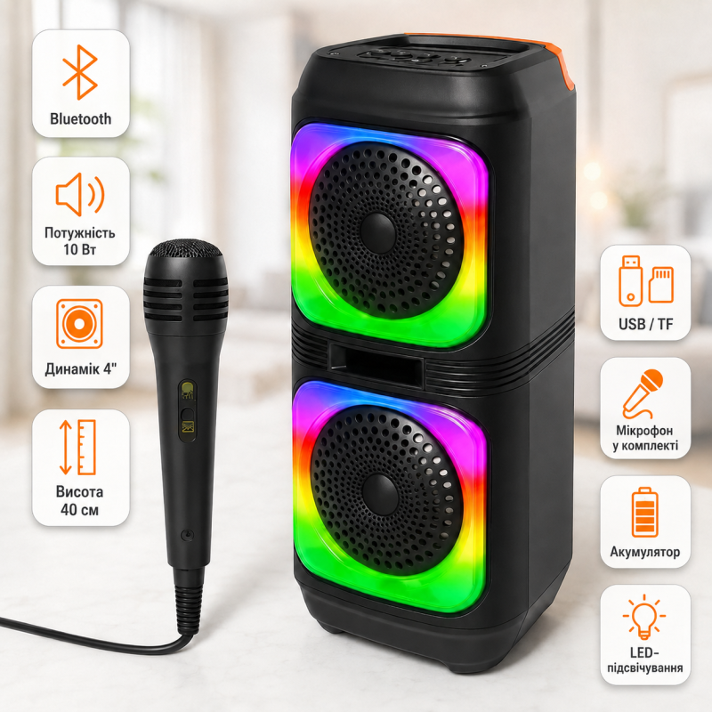 Колонка-Bluetooth 4дюйма / Акустика с микрофоном GTS-2133 40 см / Аккумуляторная колонка