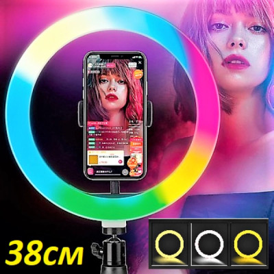 Кільцева LED лампа RGB MJ38 38см 220V 1 крепл.тел USB + пульт