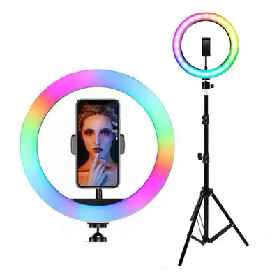 Кільцева лампа зі Штативом RGB 36 см, Світлодіодна LED лампа, Кільцеве світло, Різнобарвна лампа блогера