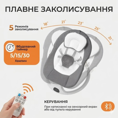 Колисковий центр 2в1 зі стільницею / Дитячий шезлонг з пультом керування та додатком
