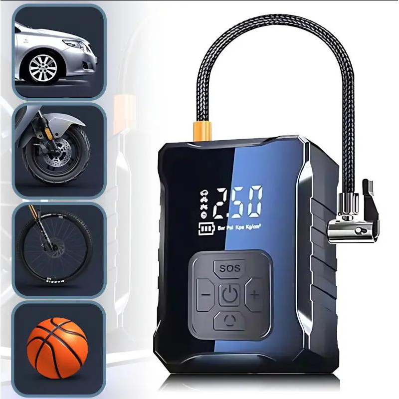 Автомобільний компресор автоматичний з дисплеєм 6000mAh 150 PSI 120W М-007 Чорний